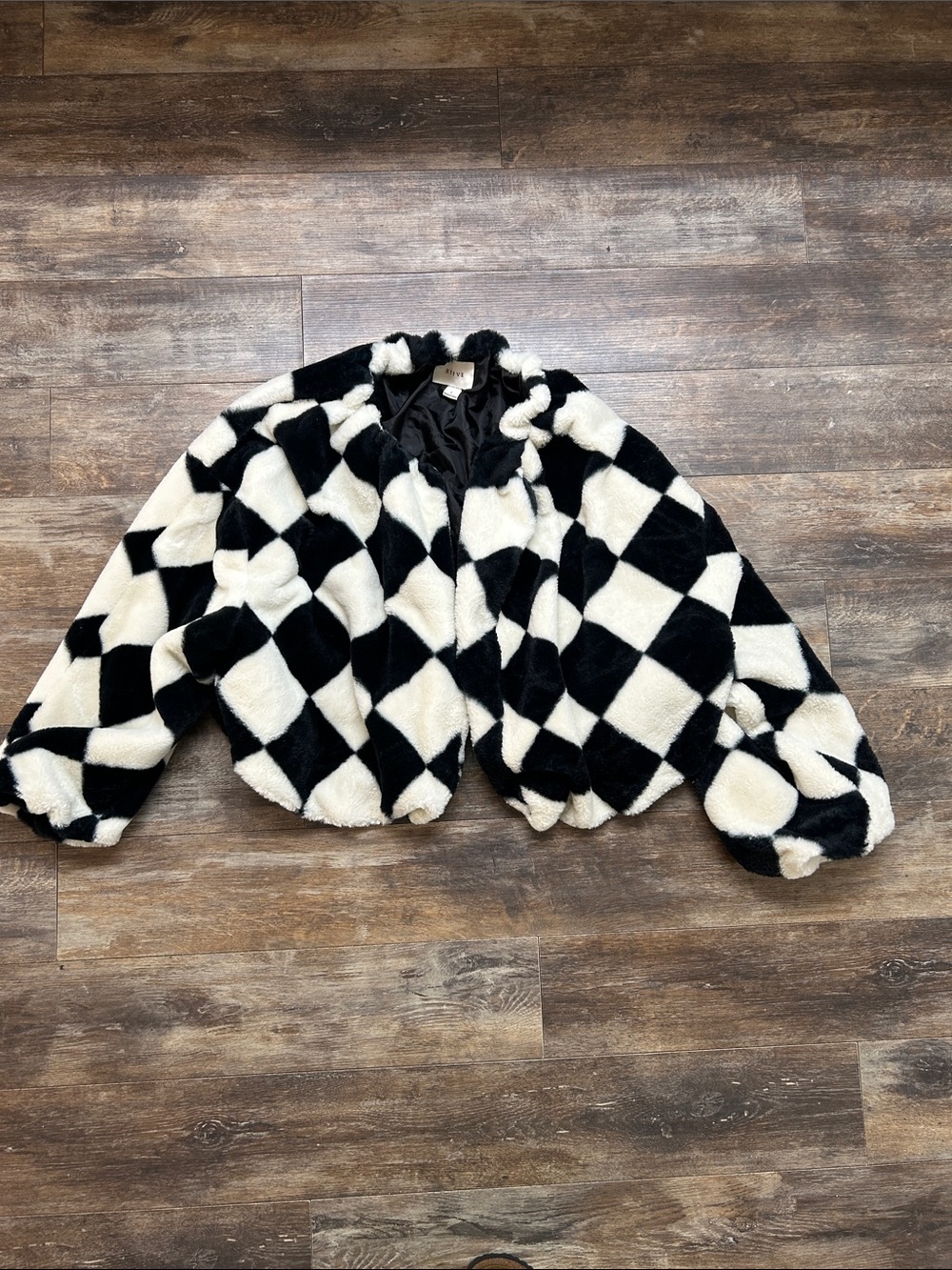 HYFVE Black and White Checkerboard Teddy Jacket